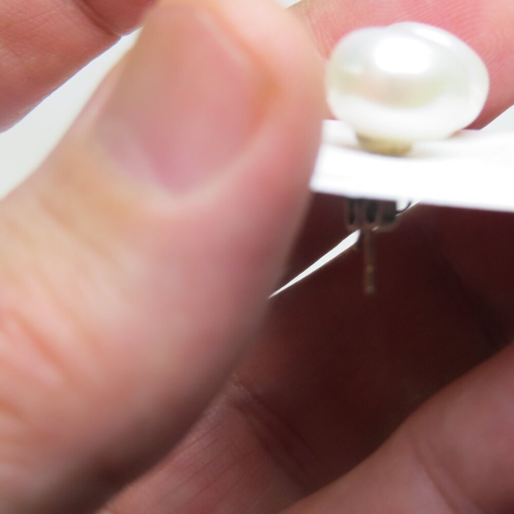 Sterling Silver Earring Freshwater 11mm  Pearl Hand Crafted studs - Picture 3 of 3